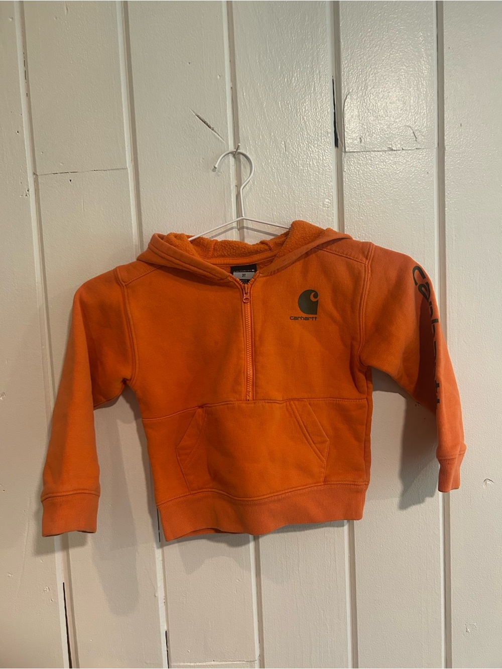 Carhartt Kids Orange Half-Zip Hoodie with Front Pocket